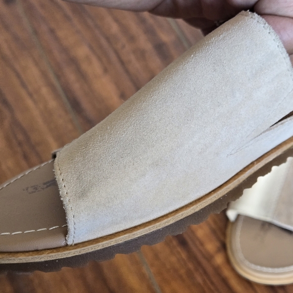 Sorel Ella Block Slide Metallic Suede Women's Sandals in Neutral Tan Size 9 - Picture 5 of 12
